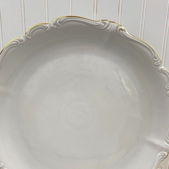 Johann Haviland White Embossed 13" Porcelain Serving Platter Gold Trim Bavaria - Picture 5 of 10